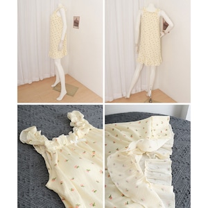 カップ付き フリル ルームワンピース レディース パジャマ ワンピース 花柄 フレンチガーリー 夏用 ネグリジェ [LS-CGZ031]