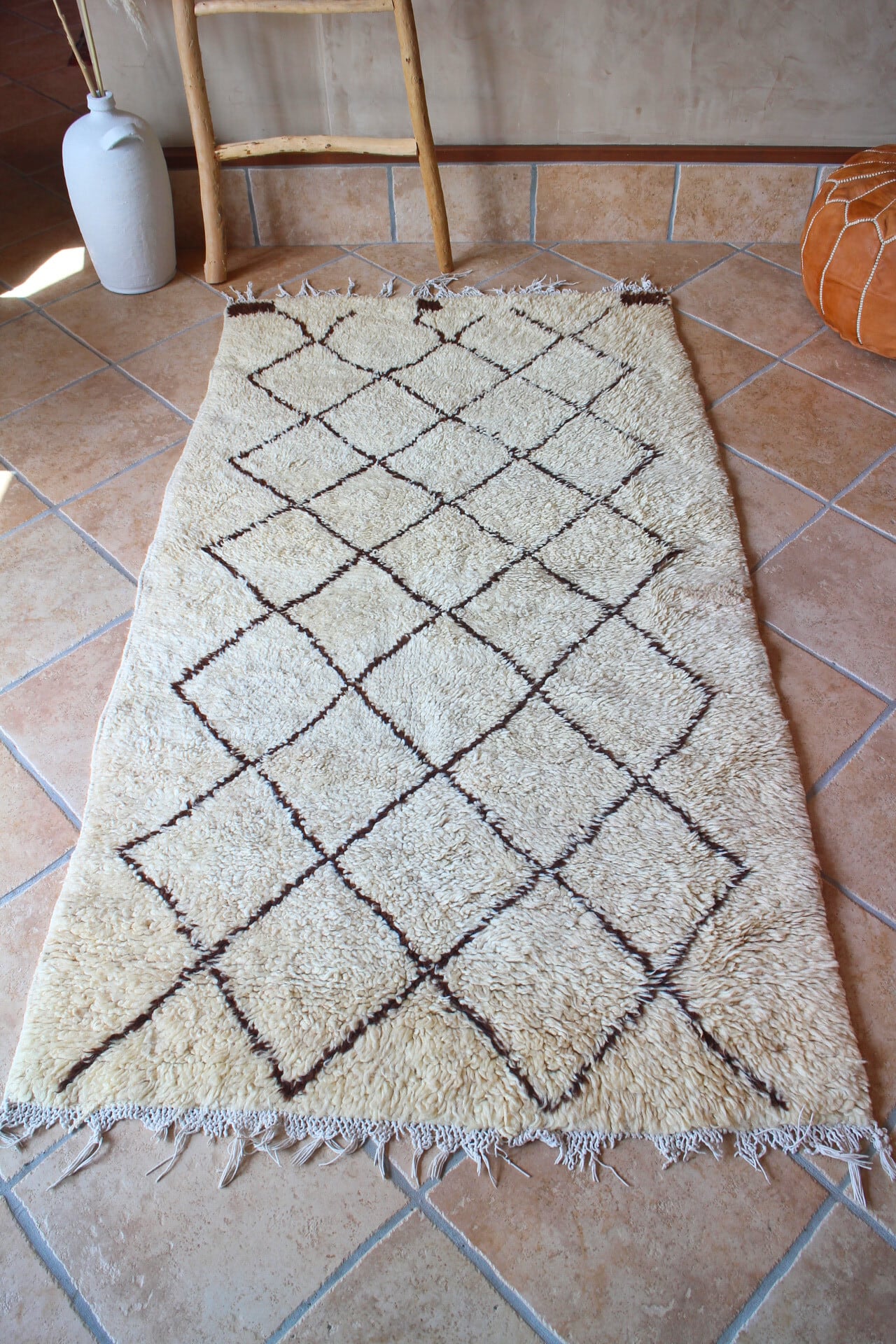 ビンテージ　ライトブラウンダイヤ柄ベニワレン　リビングサイズ 36