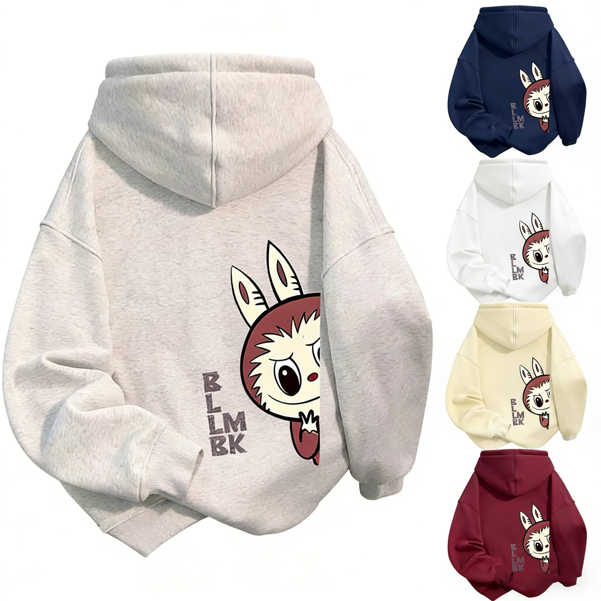 カップルで揃えよう!薄手/裏起毛も選べる♡ 男女兼用 LABUBU ラブブ プリント パーカー 秋冬 ゆったり ストリート ウエア S-4L カップル おしゃれ 可愛い