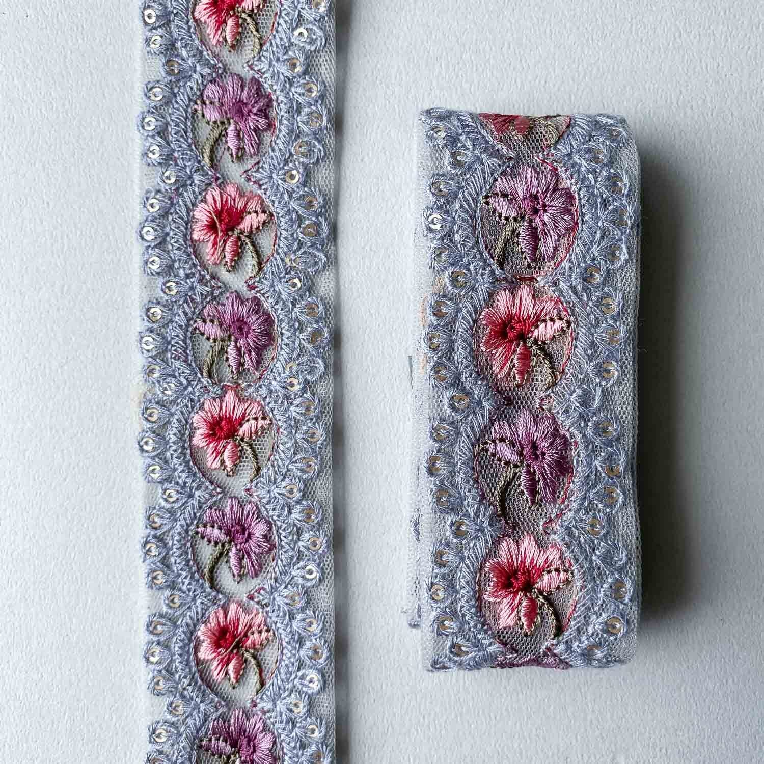 2色のお花スカラップ縁チュール刺繍リボン（1mカット） | Dua