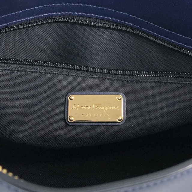 Salvatore Ferragamo サルヴァトーレ フェラガモ ハンドバッグ ネイビー ガンチーニ レザー トートバッグ vintage ヴィンテージ オールド 6faja2