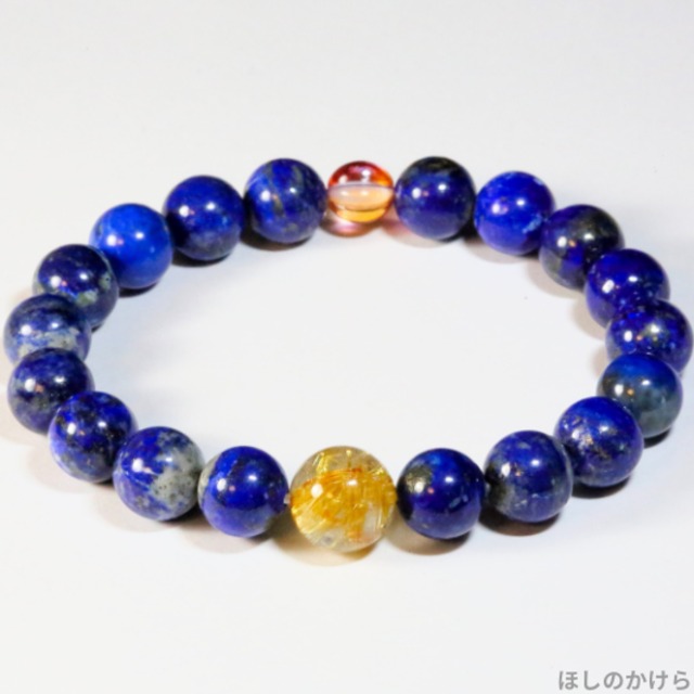 ゴールドルチルクォーツとラピスラズリ・チェコビーズを使ったブレスレット(593)