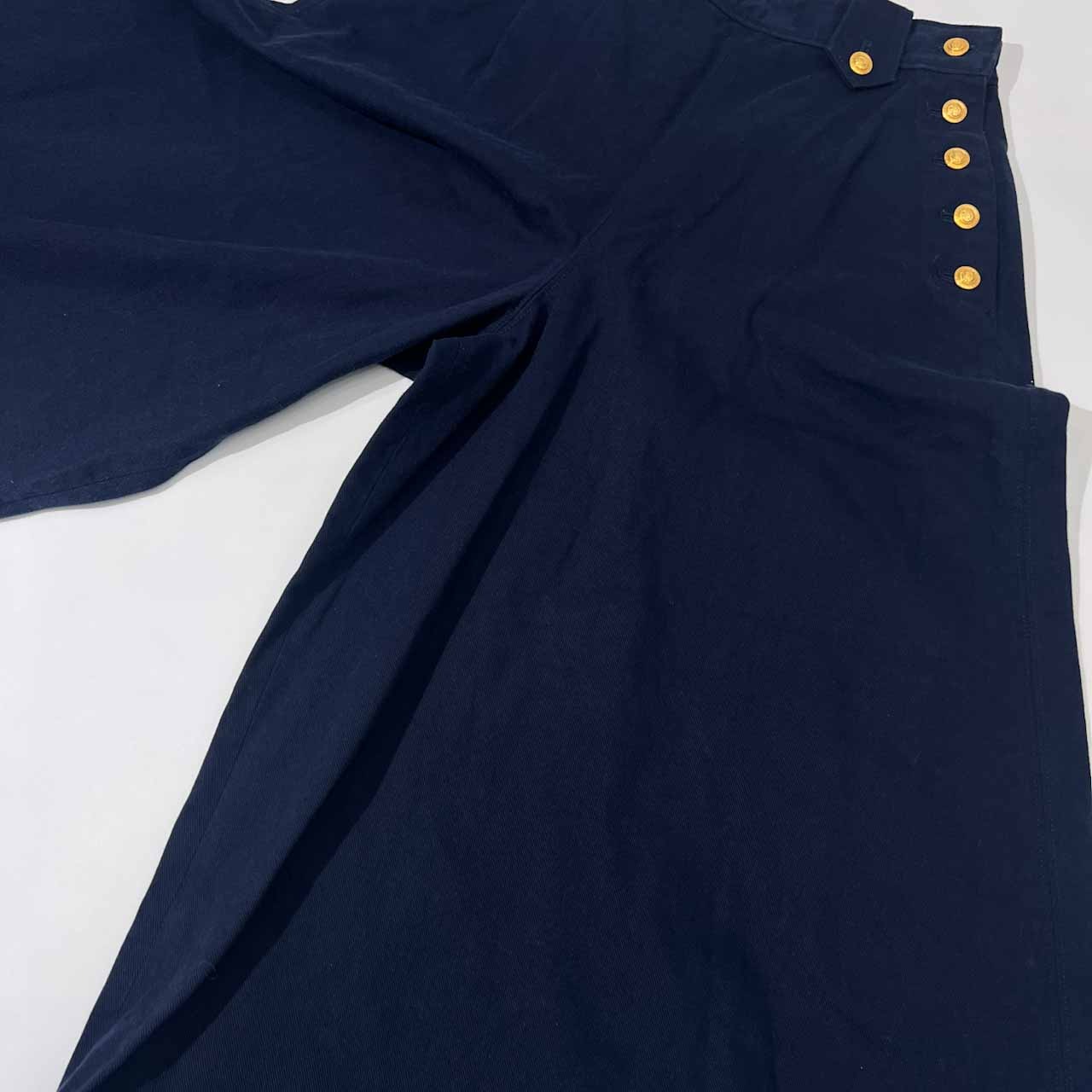 PINK HOUSE ピンクハウス 金ボタン デニム フレア ワイドパンツ ガウチョパンツ /ネイビー/ビンテージ