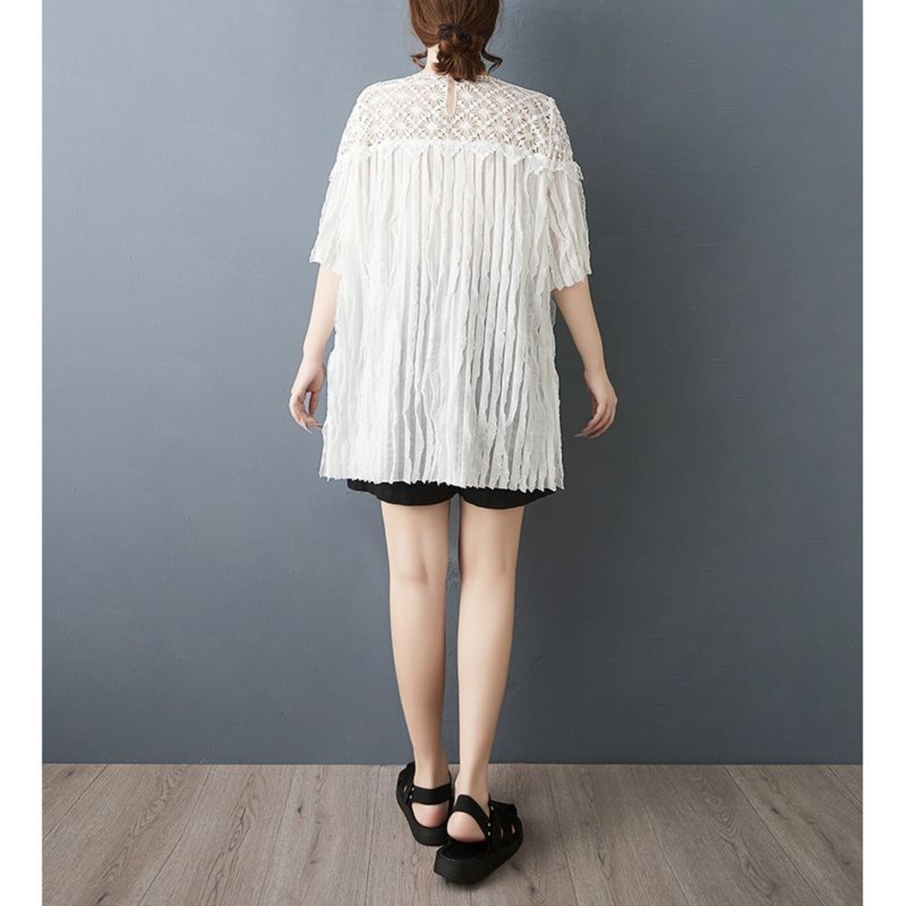 フラワーレース 切替 Tシャツ  30169