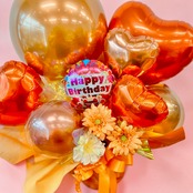 【メッセージ変更OK】フラワー＆バルーンアレンジ  オレンジ｜誕生日・発表会・記念日・結婚祝い・ありがとうギフト【名入れ対応】