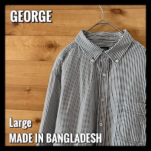 【GEORGE】ストライプ 柄シャツ 長袖 カジュアルシャツ グレー×ホワイト 春物 US古着 アメリカ古着