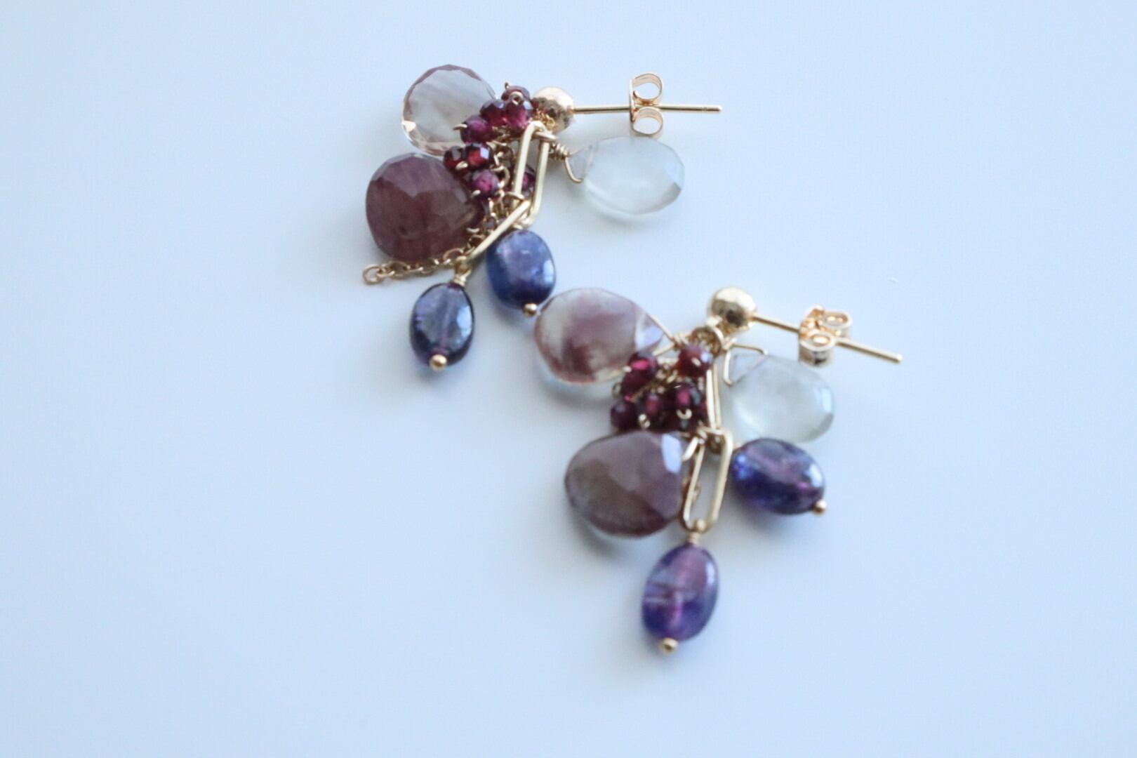 14kgfアイオライト・バイカラーカイヤナイトピアス/イヤリング 天然石 バイカラーカイヤナイトのアメリカンピアス 14kgf