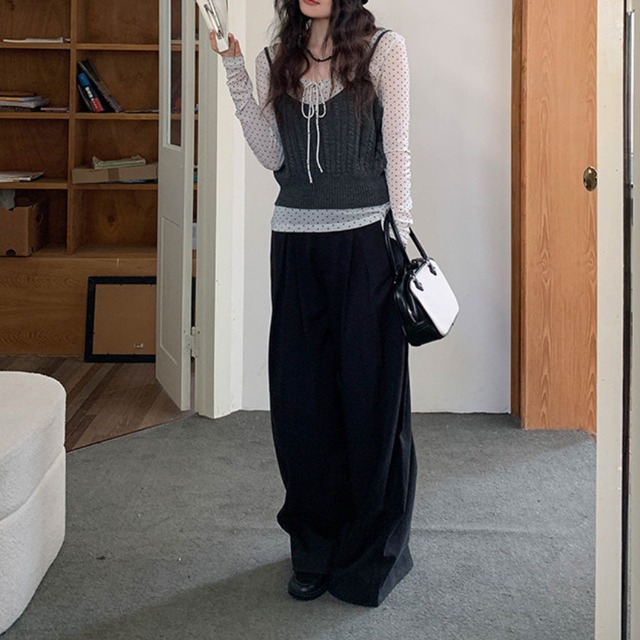 tuck wide casual pants　J00472