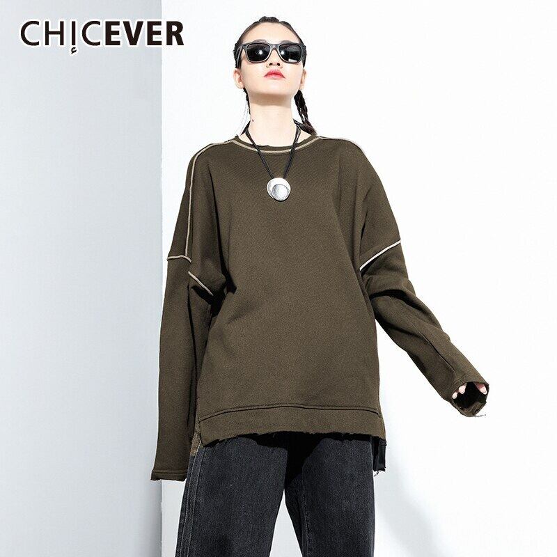 CHICEVERスウェットシャツレディースOネック長袖ヒットカラーストライプアシンメトリープルオーバースウェットシャツ2020 ロング 6base538017044321