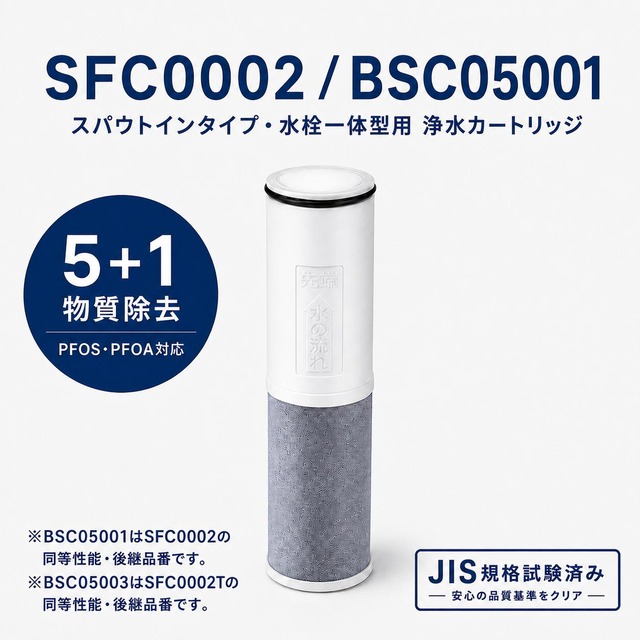 【PFOA・PFOS除去試験済み】 SFC0002 BSC05003 SFC0002T クリンスイ互換 浄水カートリッジ 交換用カートリッジ SFC0002TTS FP1025 PZ871-3 対応 スパウトインタイプ 水栓一体型 浄水器カ
