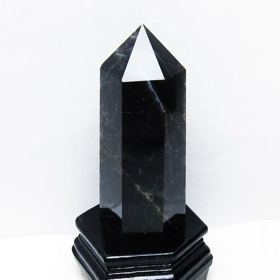 モリオン 黒水晶 六角柱 台座付属 一点物 152-4024