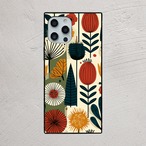 受注生産 iPhoneケース 赤い花と黒い葉の民芸柄｜花モチーフ FMSY088C