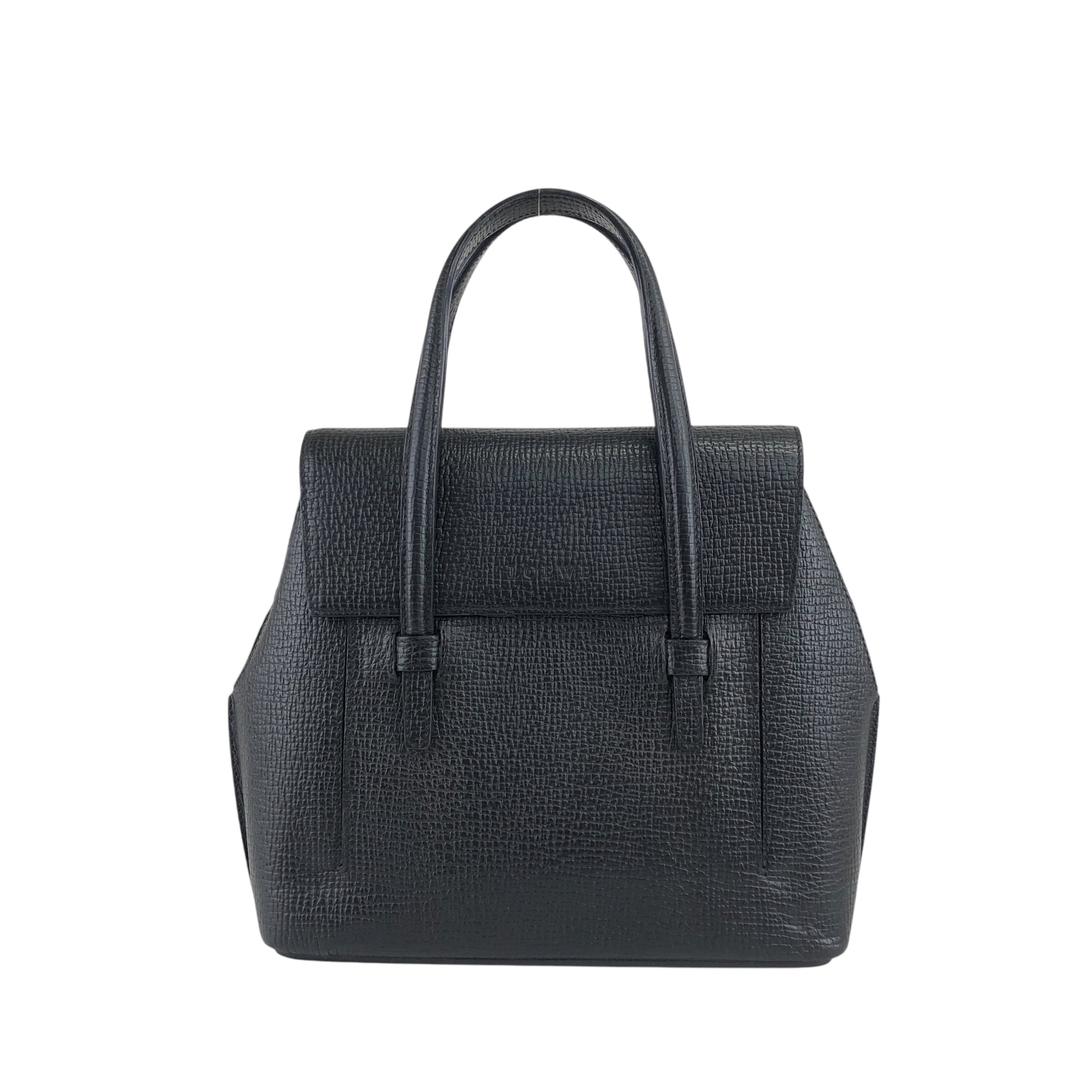 ロエベ　ハンドバッグ　レアなデザイン LOEWE ロエベ ハンドバッグ ブラック ロゴ レザー vintage