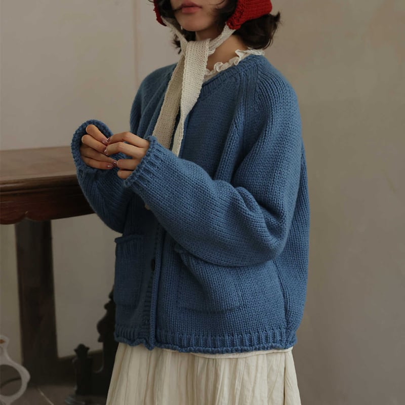 フロントボタンチャンキーニットカーディガン W1597