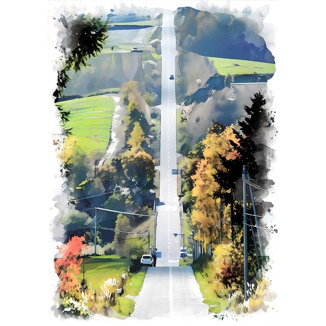 絵画(風景画) 日本 北海道美瑛町 ジェットコースターの路 インテリアアート額付き 水彩画・油絵調 WAT1239