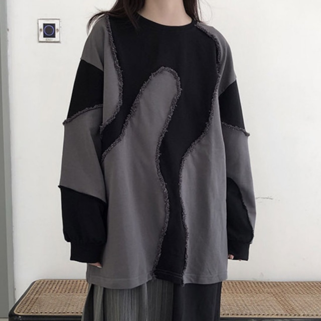 【即納】Bicolor long sleeve T-shirt KRE1448