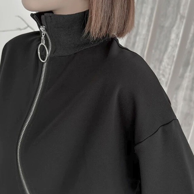 Plain zipper casual top C0521