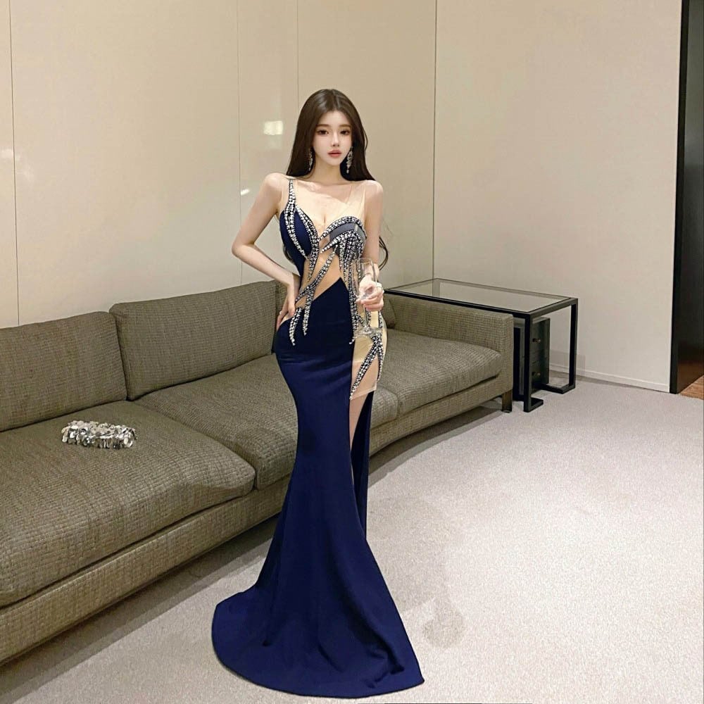 ロングドレスキャバドレス刺繍セクシー肌見せナイトクラブイベント高級