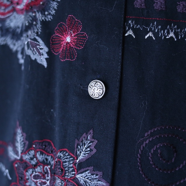 "刺繍" flower art pattern beads decoration box silhouette cotton shirt jacket