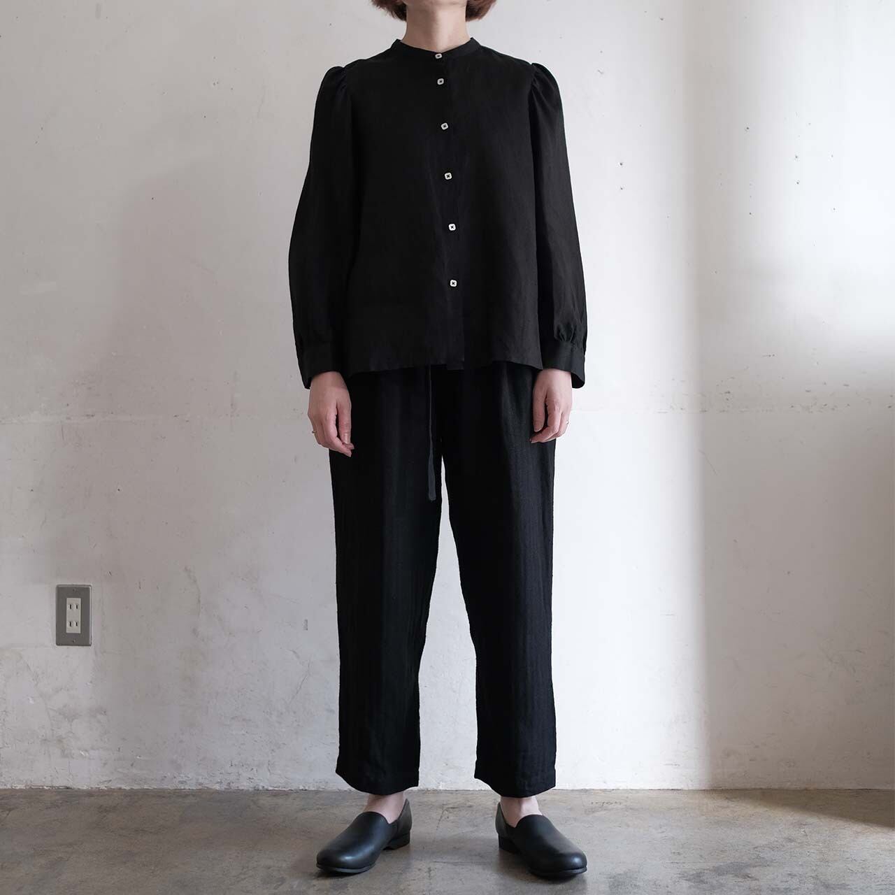 SALUÉ サルエ　エッグチノパンツ ブラック unisex egg pants C／herringbone linen〈black〉 | SALUÉ