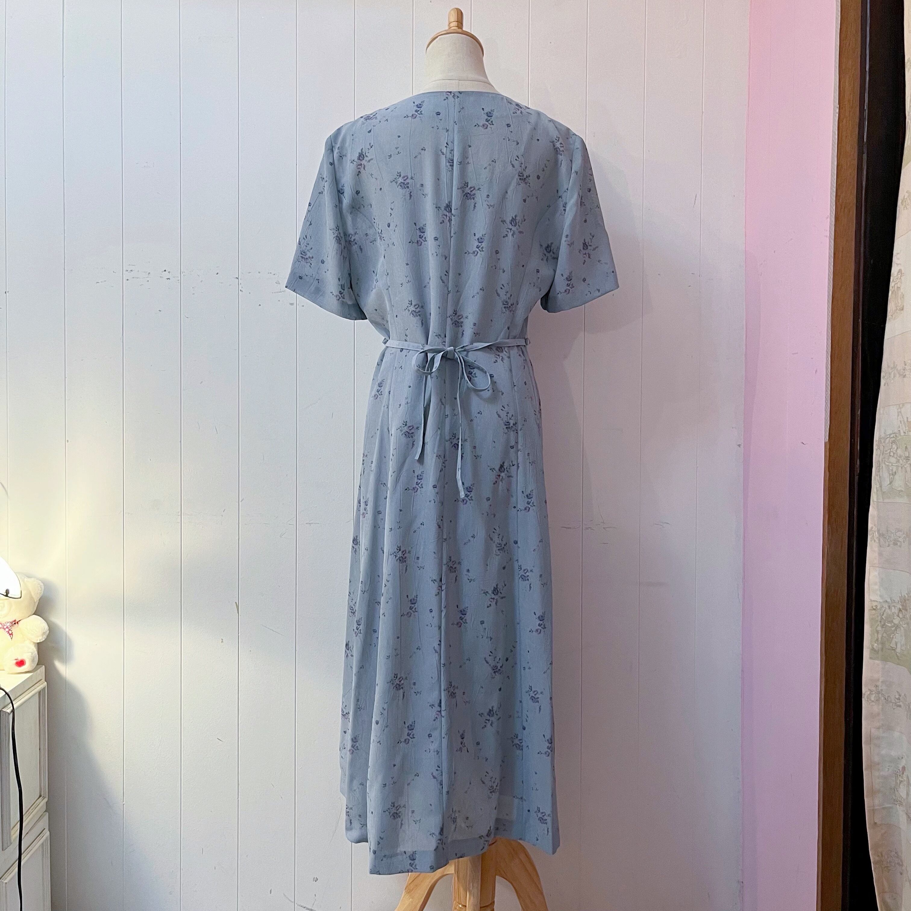 blue purple rose front button one-piece