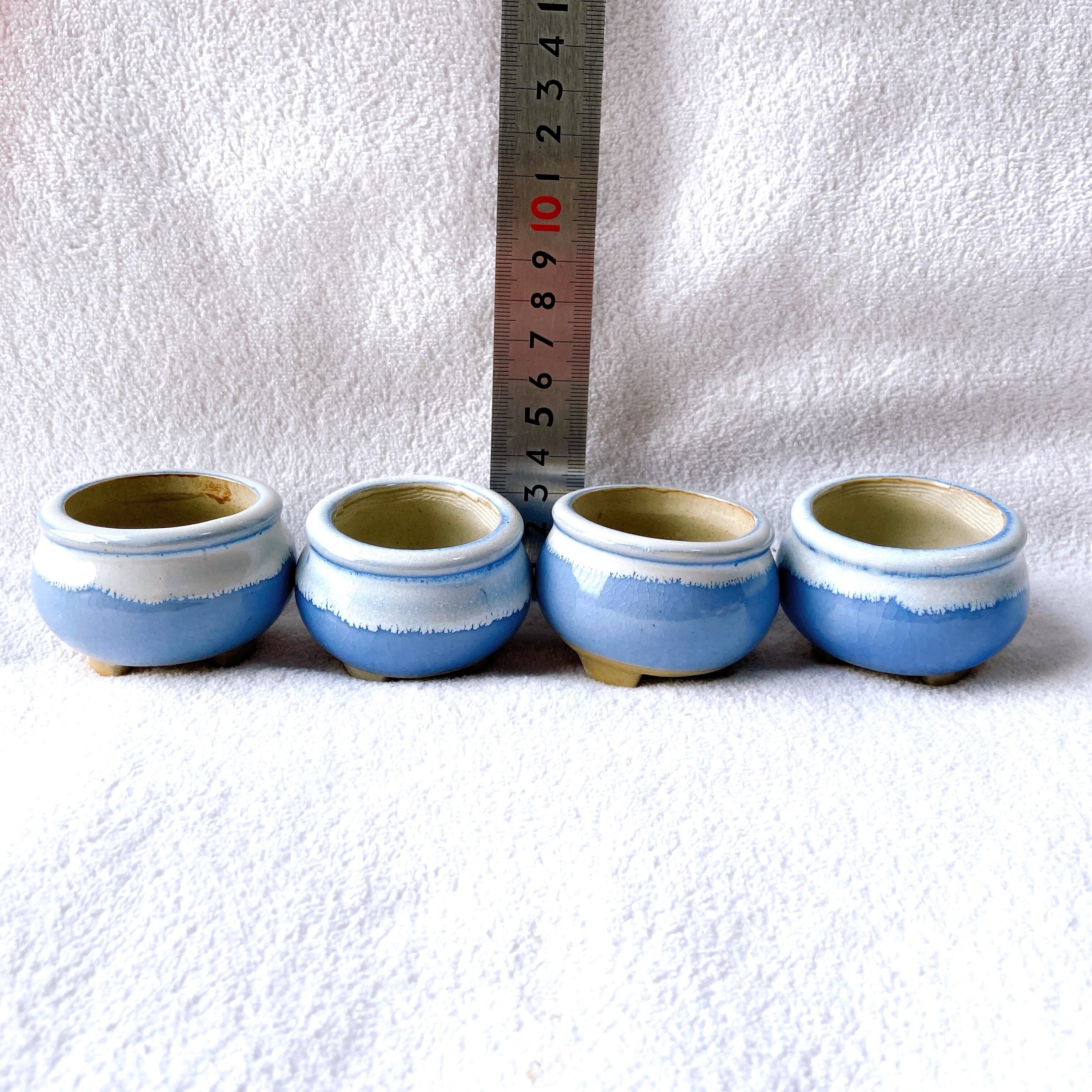 薄水紫色と白色の陶器植木鉢4点セット】 多肉植物・小品盆栽用に 北欧