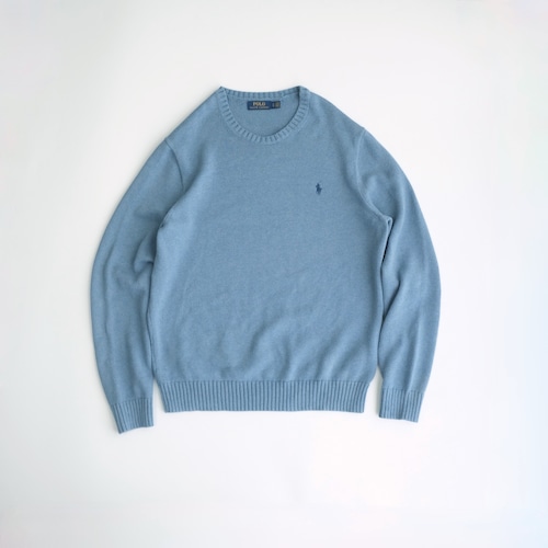 【POLO RALPH LAUREN】Crew neck Cotton Knit Light Blue L