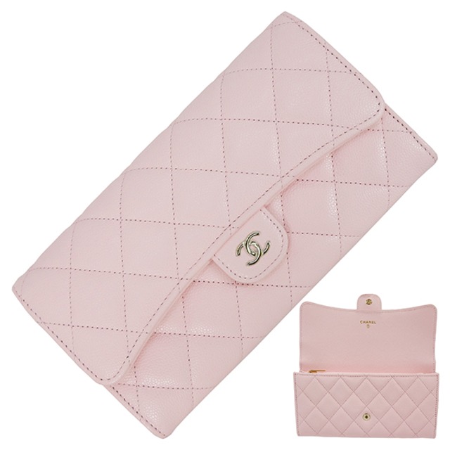 New CHANEL シャネル クラシック フラップウォレット AP0241 マトラッセ キャビアスキン ピンク 長財布 二つ折り長財布 新品