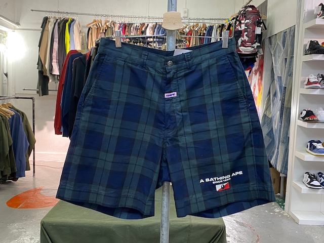 A BATHING APE CHECK SHORT GREEN LARGE 99504