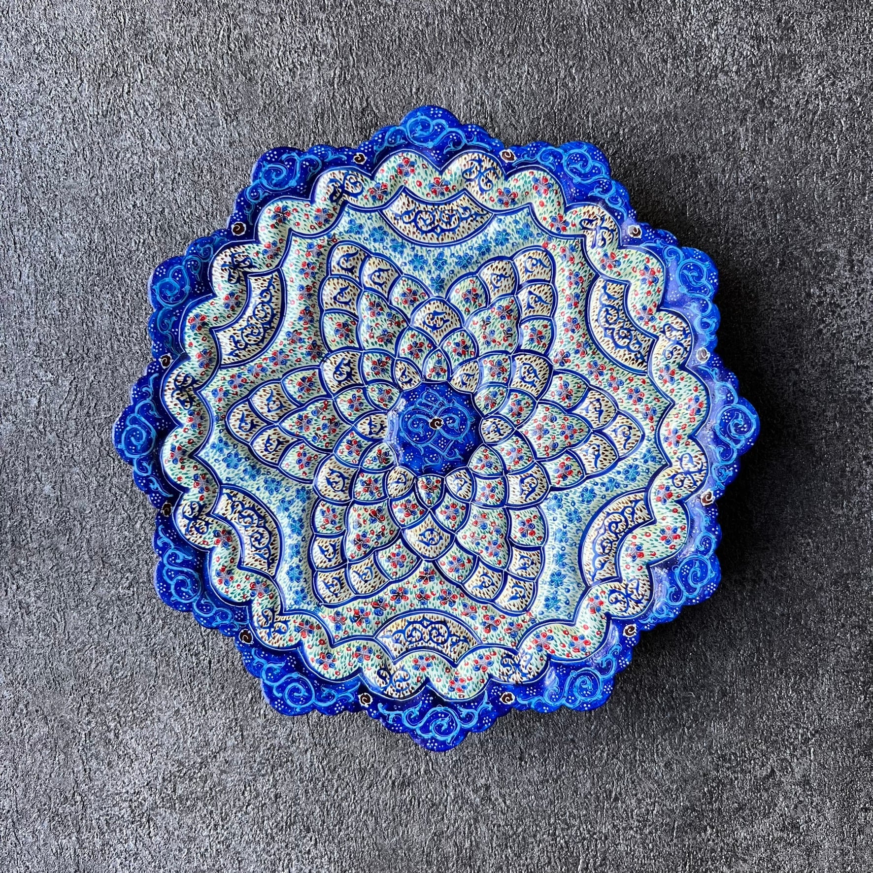 ペルシャの飾り皿（ミーナーカーリー）20cm 壁飾り【MINA KARI 020