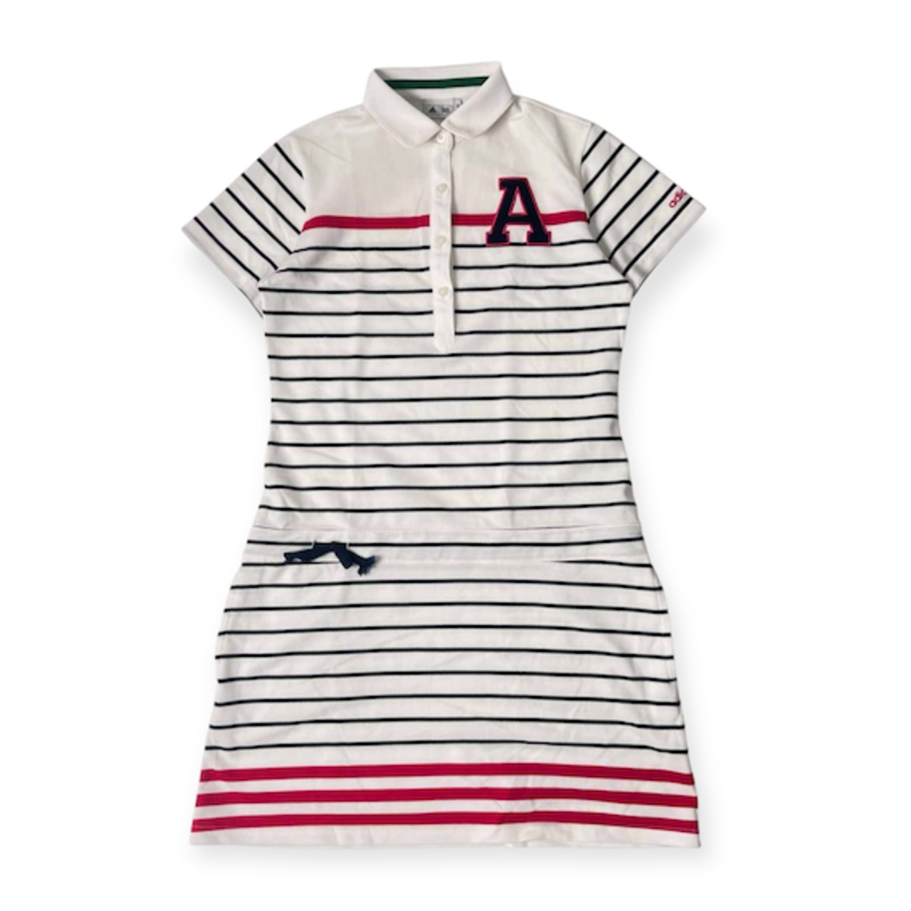 adidas GOLF ディダス ゴルフ ボーダー 鹿の子 半袖 ワンピース L/G/ホワイト系 レディース