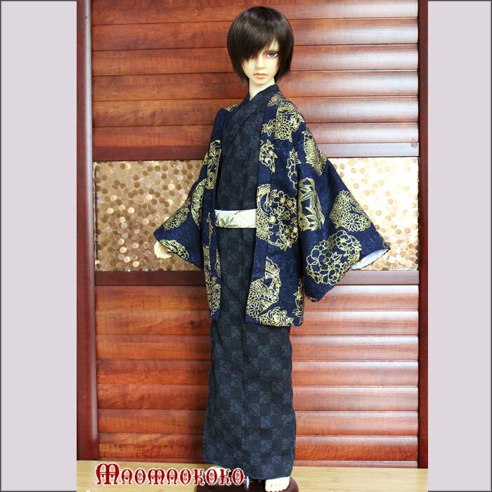 DWS3 ドール衣装 ドール用服 振袖和服 黑亮花柄1/3