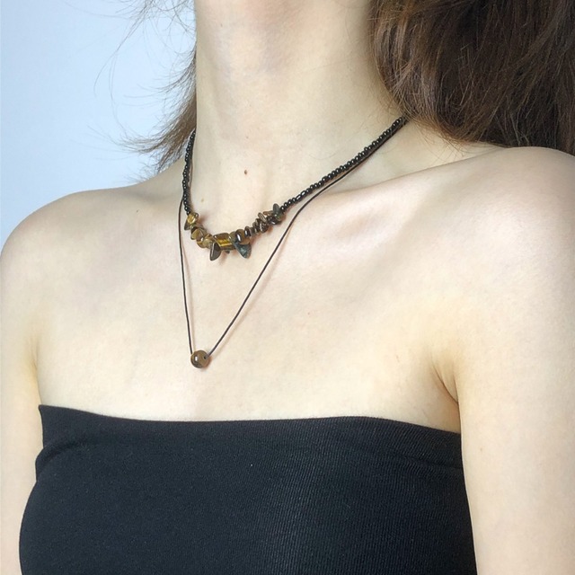 Shii天然石ビーズ重ねネックレス