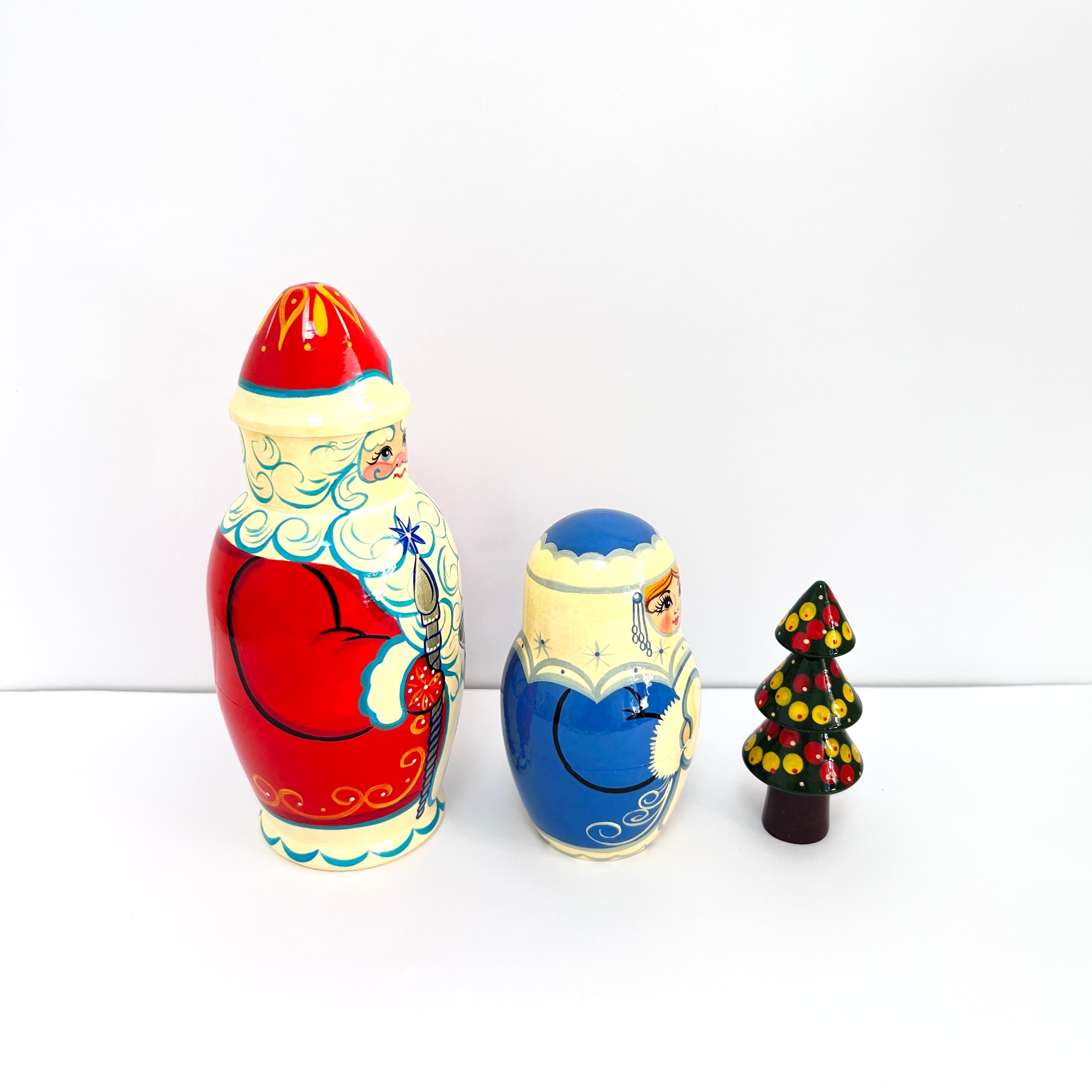 少しだけ訳あり☆サンタクロースマトリョーシカ ジェッドマロースと雪娘 18cm 3ピース