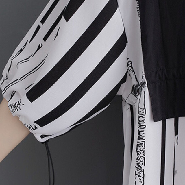 Stripe pattern long shirt dress【2color】 C1179