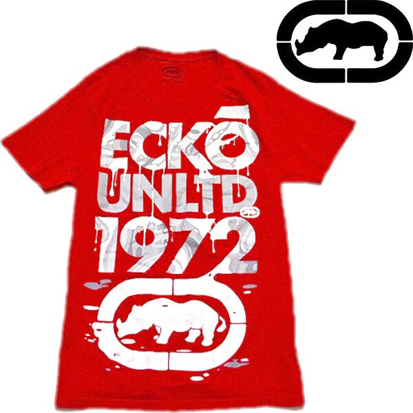 1点物 エコーECKO1972赤プリントTシャツ古着メンズLレディース