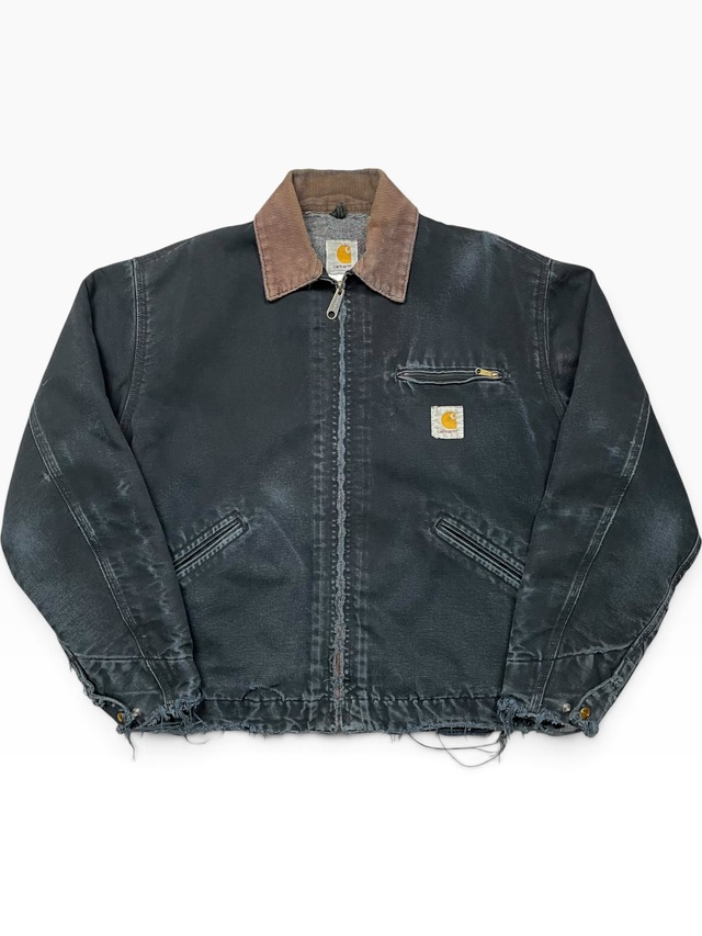 《L》 Carhartt カーハート デトロイトジャケット フェード 襟コーデュロイ ワンポイントロゴ 胸ポケット ダメージ ハチノス ブラック no.10623