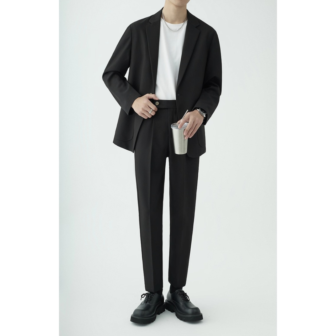 ボタンフロント スリムフィット ジャケット＆パンツ セットアップ af0008