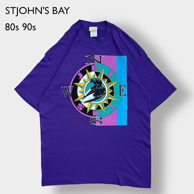 【STJOHN'S BAY】80s 90s usa製 プリント Tシャツ シングルステッチ JETSKI ロゴ M パープル ヴィンテージ  OLD 半袖 us古着