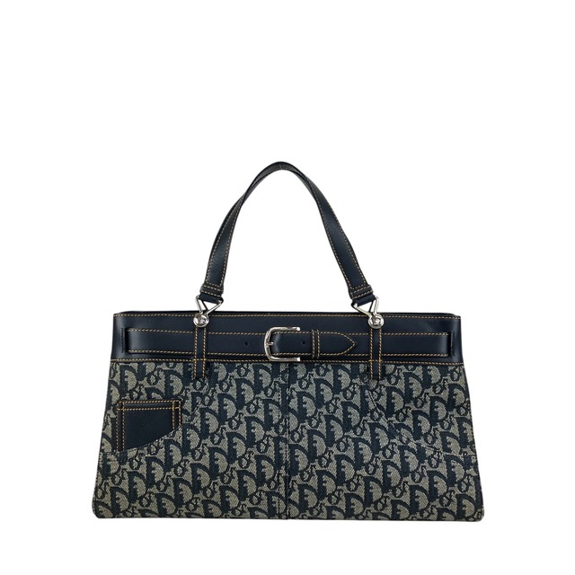 Christian Dior クリスチャン ディオール トロッター ハンドバッグ ネイビー キャンバス フロントバックル vintage ヴィンテージ オールド nk2ius