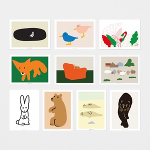 wild life postcard 10 set-3 / ワイルドライフポストカード セット クマ ウサギ 韓国雑貨 北欧