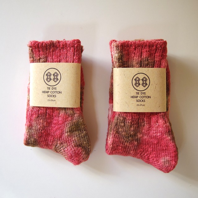 TIE DYE HEMP COTTON SOCKS 23-25cm/25-27cm《Red》