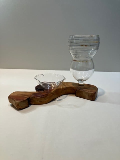 ⑤-3 【酔っ払いグラスとおつまみ入れ】(専用台付) 耐熱ガラス製 KOZO=K3記念