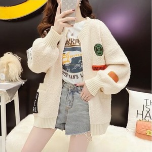 ニット ジャケット 長袖 ジップアップ 前あき 秋冬レディース モコモコ 羽織り ルーズフィット 大きいサイズ 着やせ 韓国 ゆったり あったかい ロング丈 アウター 通学