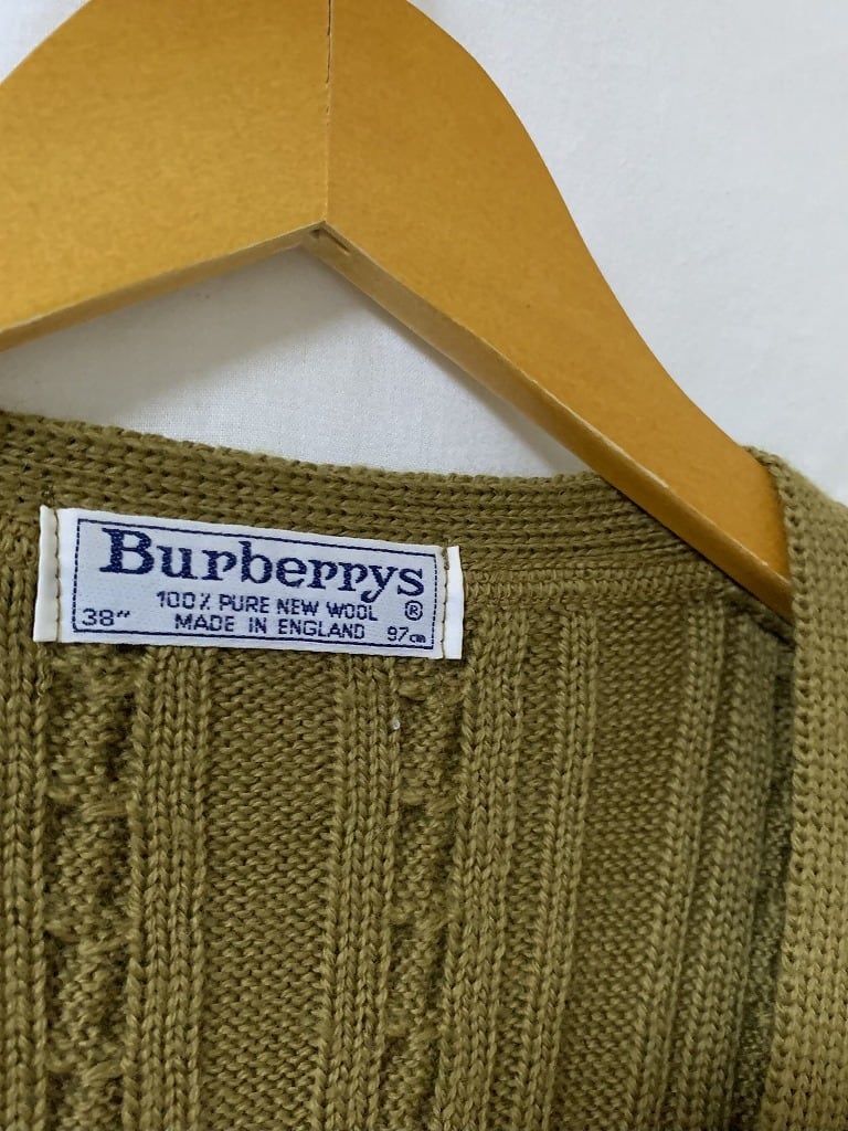 1980~90's Knitting Design V-Neck Cardigan "Burberrys　Made in England"