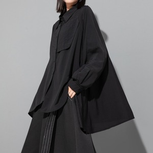 アシンメトリーデザインAラインミドル丈シャツ　D0116