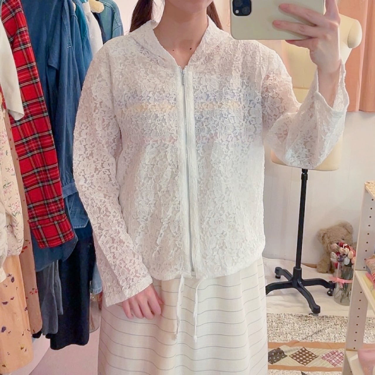 white flower lace hoodie