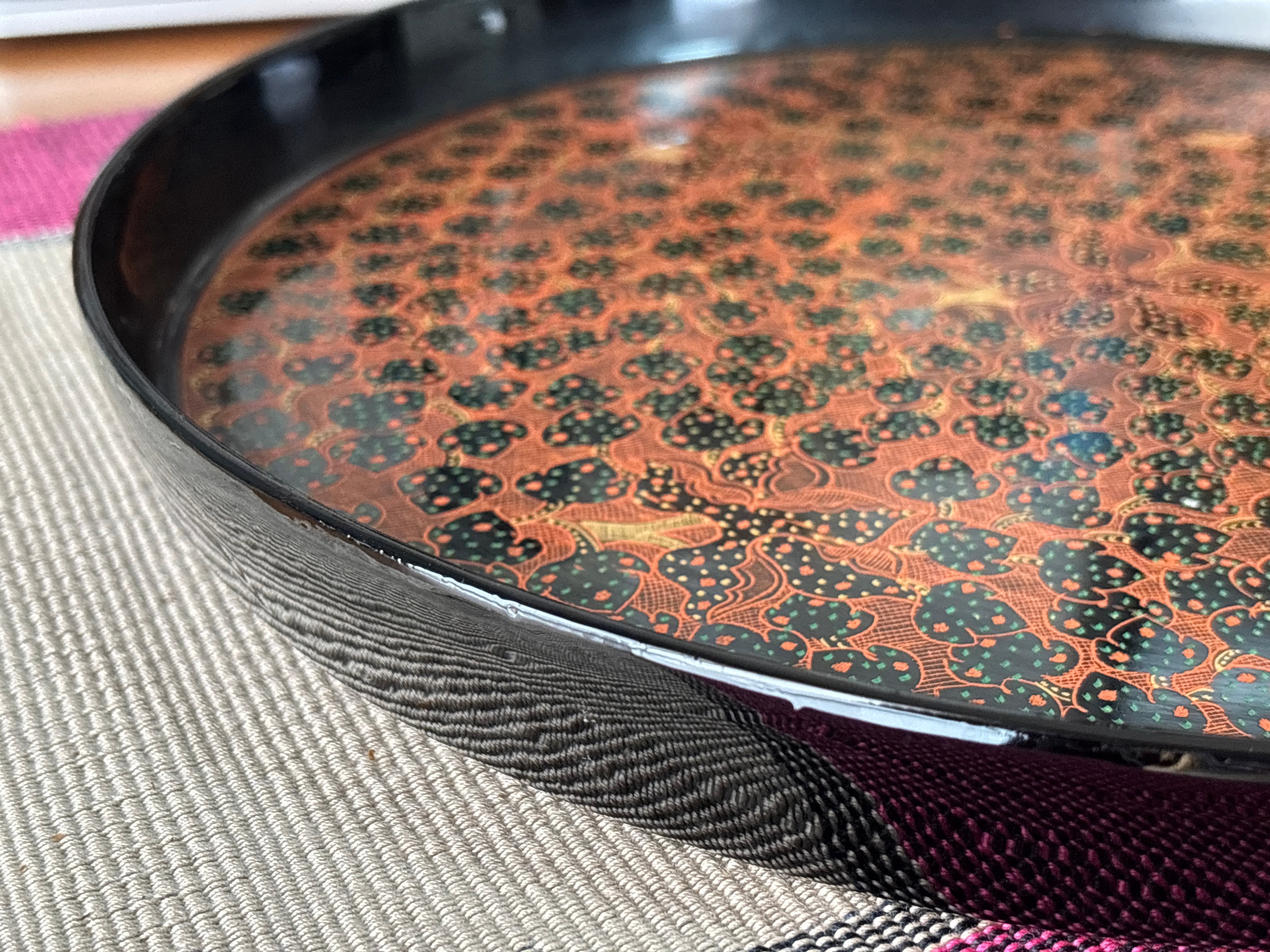 ★ヴィンテージ　ミャンマー バガン塗り　楕円盆・大 ④【＊】 ☆ヴィンテージ ミャンマー バガン塗り 楕円盆・大 ④