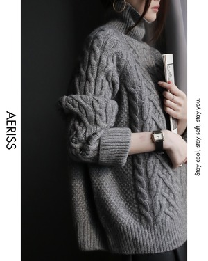 ケーブルルーズタートルニット 2color A07342color A0734