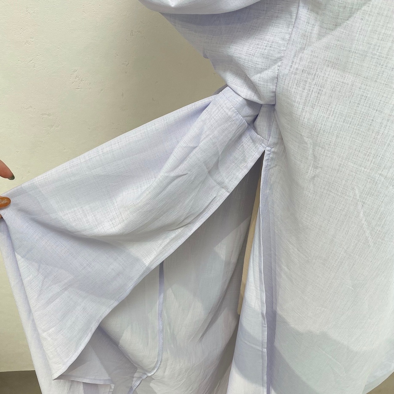 V neck slit gather OP/lavender